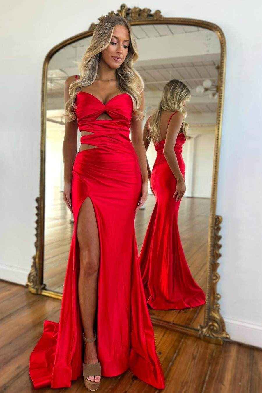 Spaghetti Strap Sleeveless Long Mermaid Prom Dress With Split