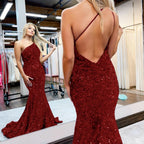 Royal Blue One-Shoulder Sequined Mermaid Prom Dress BM bride