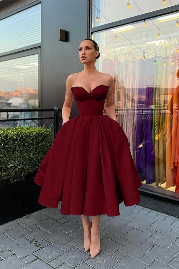 Sweetheart Sleeveless Evening Dress Short with Beading and Pockets BM bride