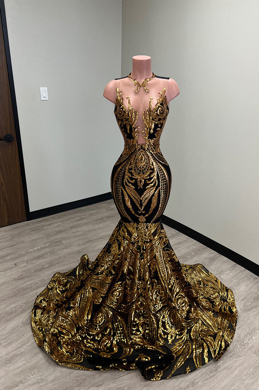 Laser Light Crew Neck Mermaid Prom Dress Sleeveless With Appliques