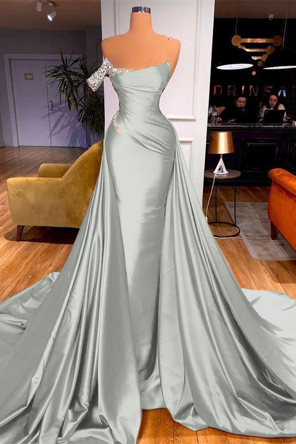 Sleeveless Beadings Mermaid Prom Dress One Shoulder With Detachable skirt BMBRIDE