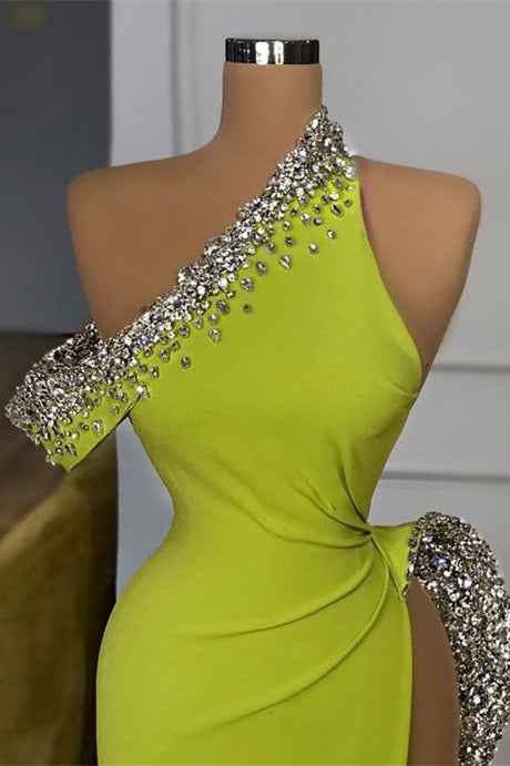Mermaid Beadings Sleeveless Glorious Prom Dress One Shoulder With High Split