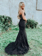 Glamorous Mermaid Strapless Lace Prom Dress with Appliques BM bride
