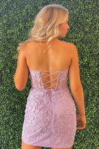 Pink Tight Short Homecoming Dress with Appliques Bmbride