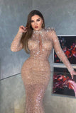Long Sleeves Mermaid Prom Dress with Sequins BM bride