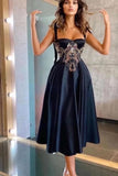 Elegant A-Line Evening Dress with Straps and Appliques BM bride
