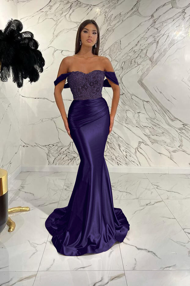 Gorgeous Off the Shoulder Mermaid Sequins Prom Dress With Beading Pleated BMBRIDE