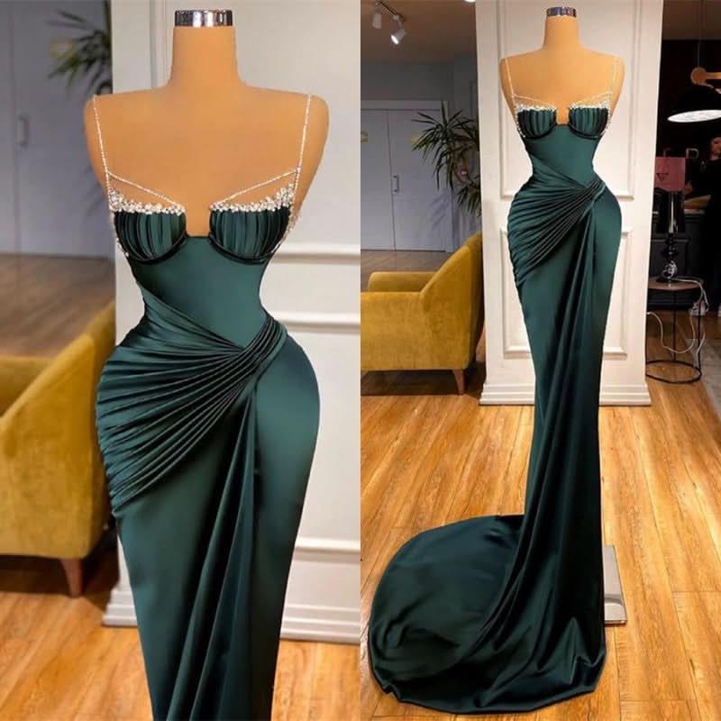 Dark Green Spaghetti-Straps Mermaid Prom Dress BM bride