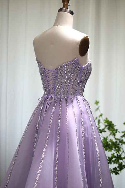 A Line Sleeveless Prom Dress Flower Strapless Tulle With Appliques Sequins