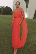 One Shoulder Backless Sleeveless Long Prom Dress With Pleated