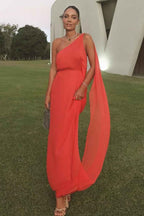 One Shoulder Backless Sleeveless Long Prom Dress With Pleated
