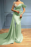High Neck Mermaid Long Sleeves Appliques Evening Dress Long with Ruffles BM bride