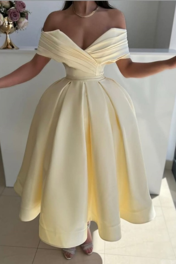 Off the Shoulder Sleeveless A Line Prom Dress With Pleated BMBRIDE