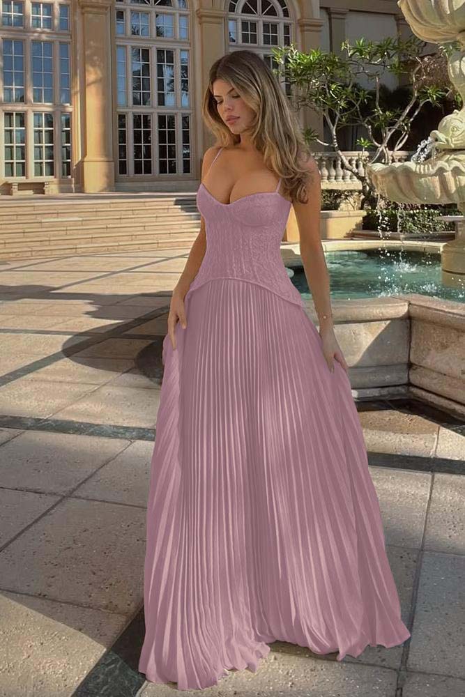 Spaghetti Strap Sleeveless Long Prom Dress With Ruffles Embroidery