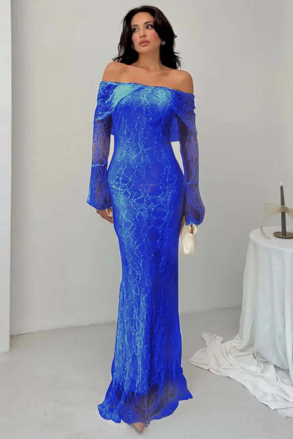 Off the Shoulder Long Sleeves Long Mermaid Prom Dress With Lace BMBRIDE