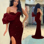 Gorgeous Off-The-Shoulder One Shoulder Sweetheart Mermaid Evening Dress with Sequins BM bride