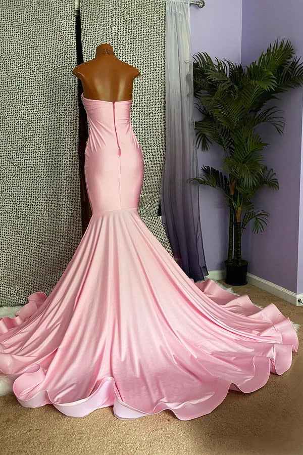 Mermaid Strapless Pink High Neck Sleeveless Prom Dress Beaded With Appliques