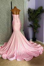 Mermaid Strapless Pink High Neck Sleeveless Prom Dress Beaded With Appliques