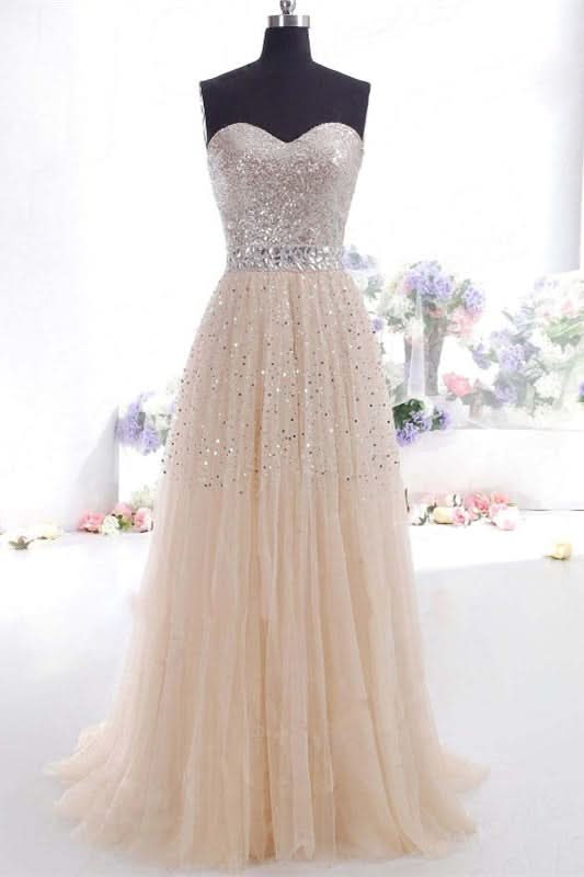 Sweetheart Sequins Long Prom Dress BM bride