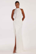 Halter Backless Sleeveless Split Long Prom Dress With Pleated