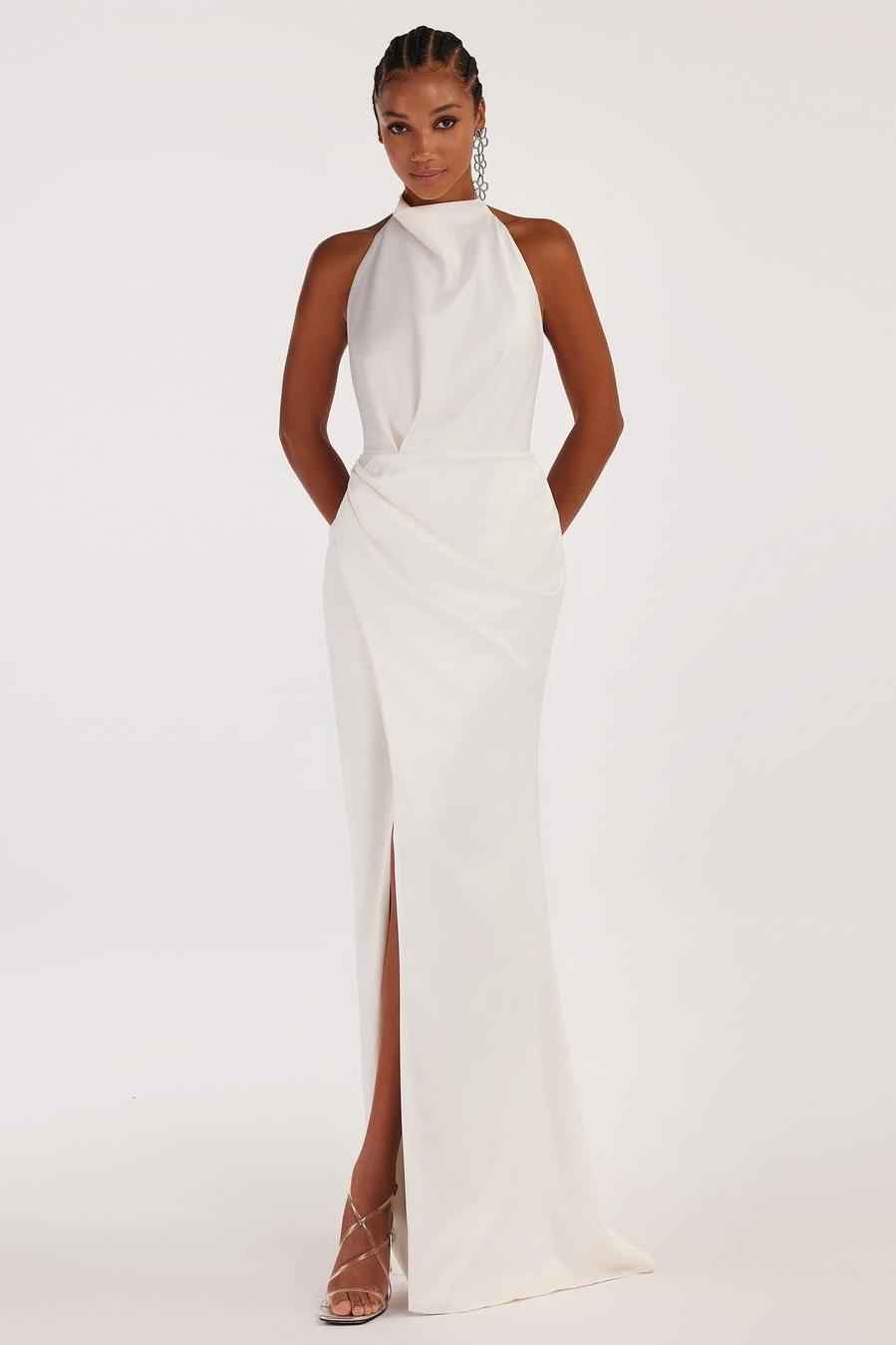 Halter Backless Sleeveless Split Long Prom Dress With Pleated