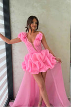 Chic One Shoulder Sleeveless Prom Dress With Pleated Ruffles