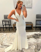 Captivating White Mermaid Beaded Prom Dress BM bride