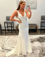 Captivating White Mermaid Beaded Prom Dress BM bride