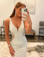 Captivating White Mermaid Beaded Prom Dress BM bride