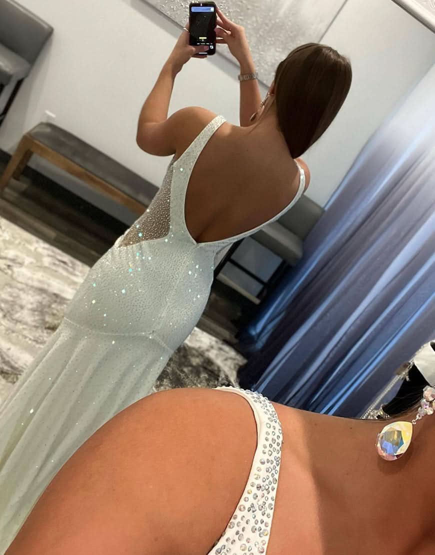 Captivating White Mermaid Beaded Prom Dress BM bride