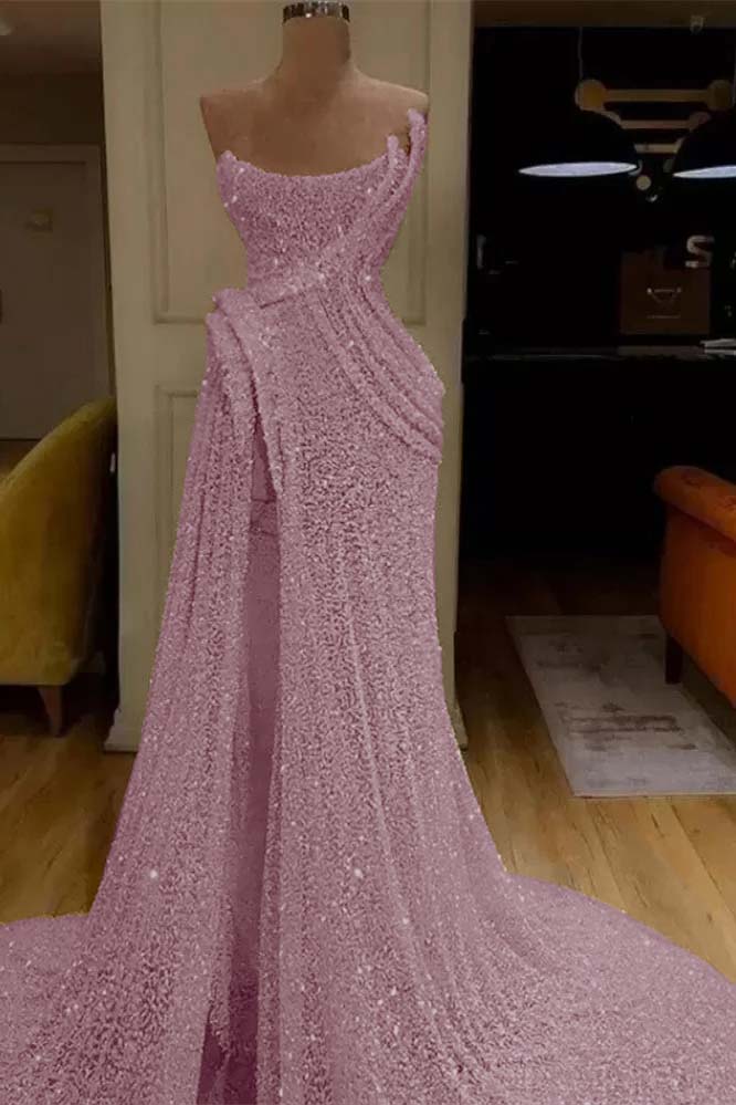 Sequin Strapless Sleeveless Long Mermaid Prom Dress With Split BMBRIDE