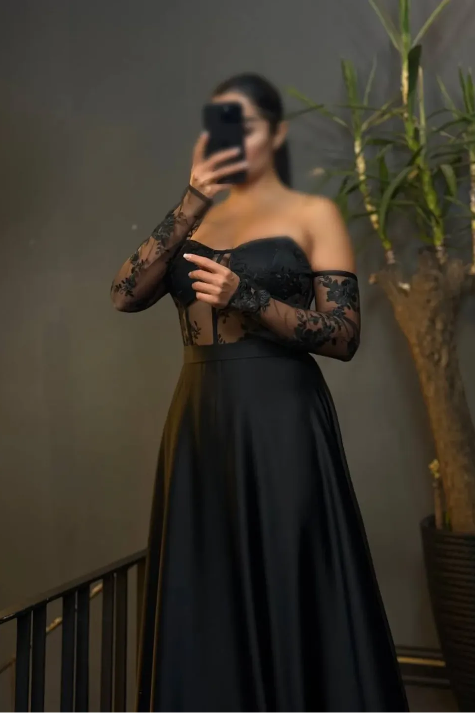 Strapless Long Sleeves Long Prom Dress With Pleated Appliques