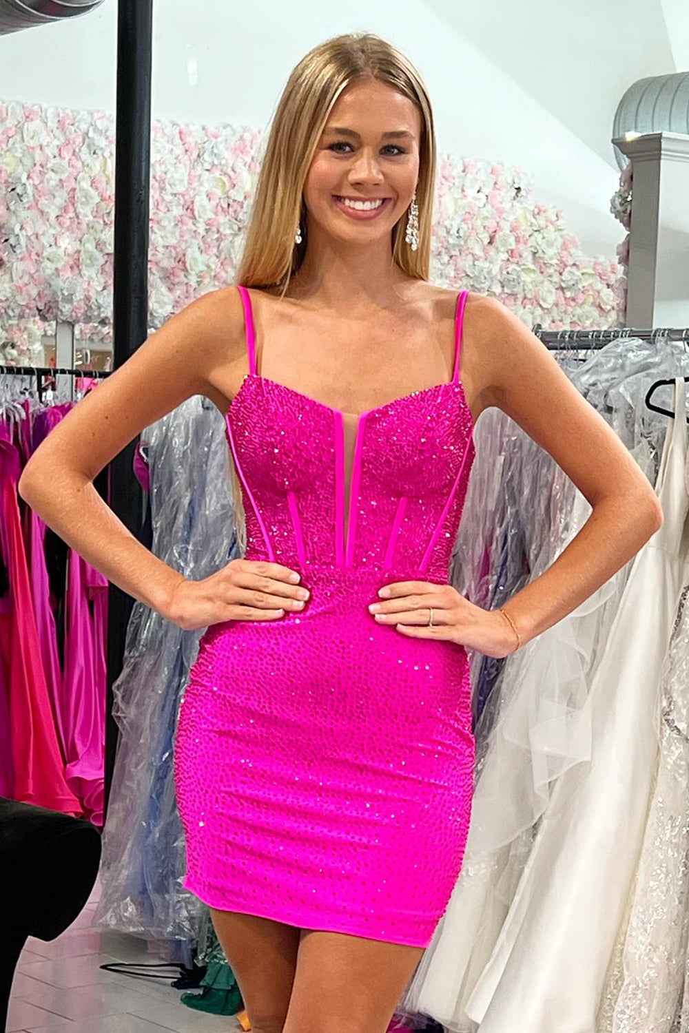 Sparkly Navy Corset Top Beaded Tight Short Homecoming Dress Bmbride