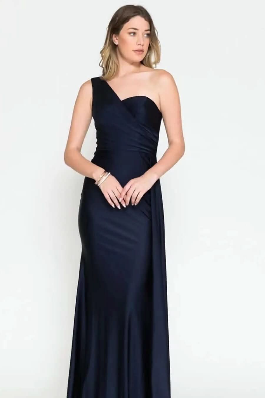 Elegant One-Shoulder Sweetheart Mermaid Evening Dress with Ruffles BM bride