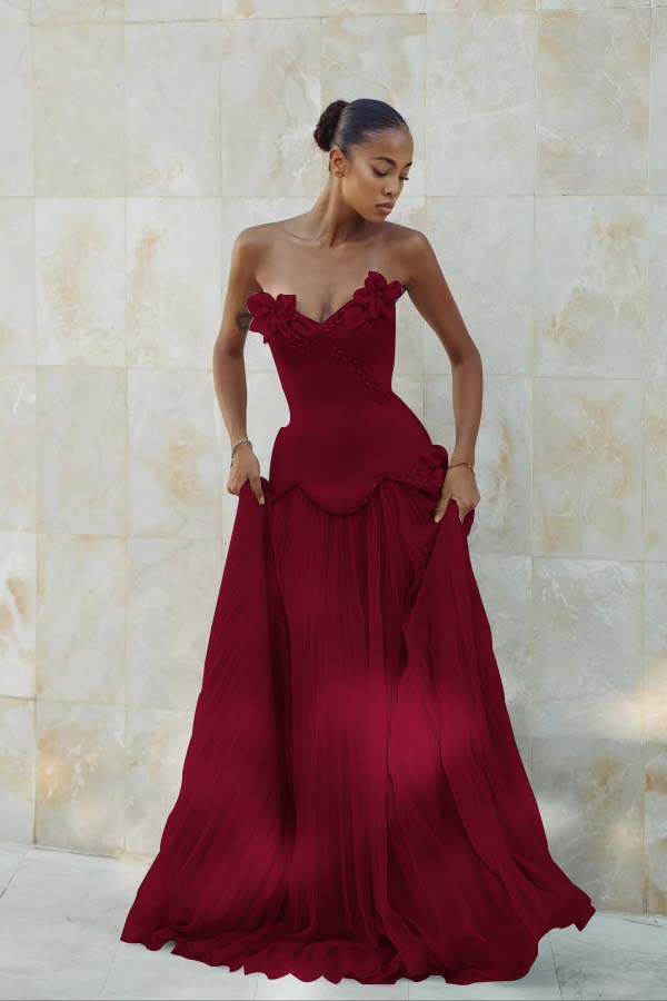 Stunning Strapless Sleeveless Long Prom Dress With Pleated Beading BMBRIDE