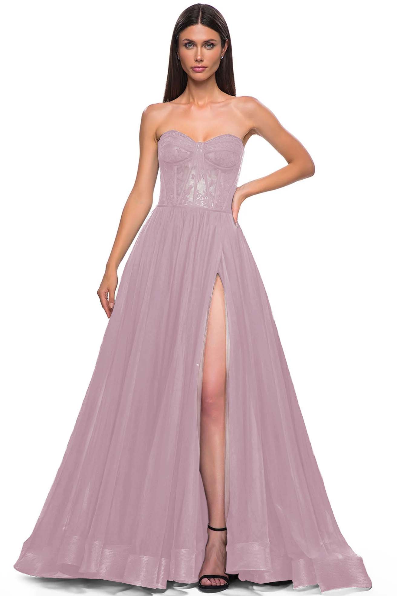 Strapless Sleeveless Long High Split Prom Dress With Appliques