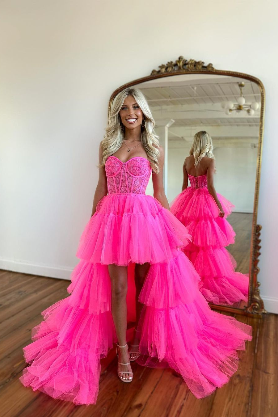 Beautiful Rose Prom Dress with Sleeveless Gown Tulle Train BM bride