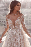 Long Sleeve A-Line Tulle Wedding Dress with Lace Appliques BM bride
