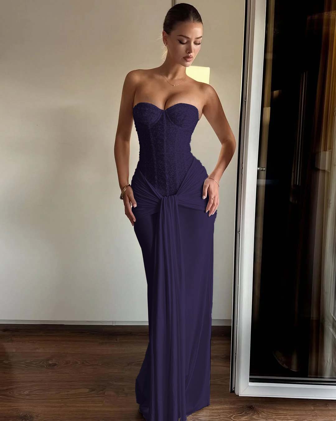 Strapless Sweetheart Sleeveless Long Mermaid Prom Dress With Pleated BMBRIDE