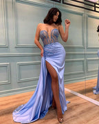 Sexy Lavender Strapless Prom Dress, Tulle Split with Beading BM bride