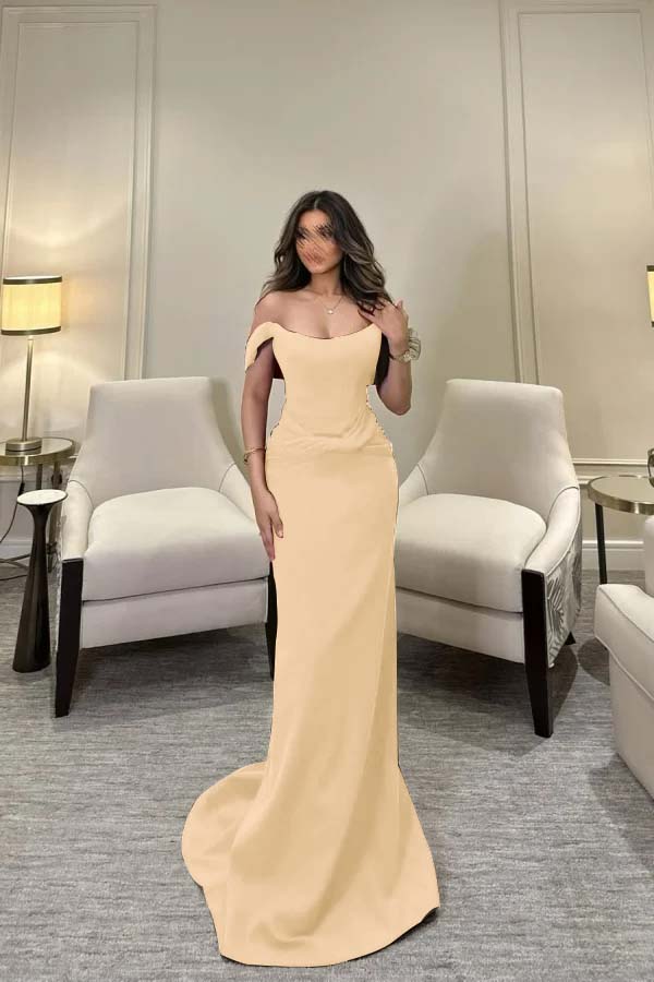Off The Shoulder Sleeveless Long Mermaid Prom Dress With Pleated BMBRIDE