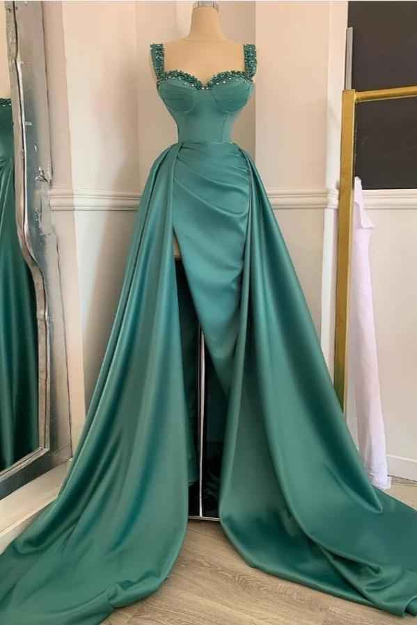 Mermaid Straps Sweetheart Sleeveless Beadings Prom Dress With Side Split