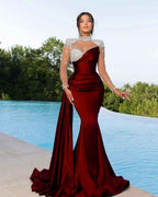 Chic High Neck Long Sleeves Beaded Stain Mermaid Prom Dress With Ruffles