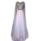 Long Sleeve Tulle Sequin Prom Dress with Fluttering A-Line Style BM bride