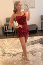 Red Tight Sequins Backless Homecoming Dress Bmbride