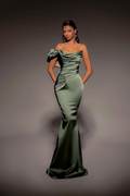 One Shoulder Strapless Long Mermaid Prom Dress With Pleated BMBRIDE