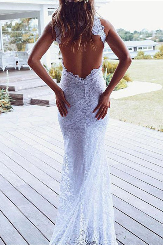 High Neck Lace Summer Beach Wedding Dress BM bride