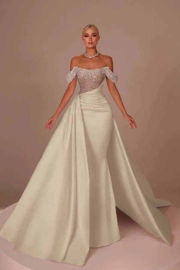 Off the Shoulder Strapless Mermaid Long Prom Dress With Sequins BMBRIDE