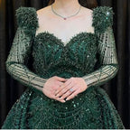 Elegant Green Applique Prom Dress, Long Sleeve Mermaid BM bride