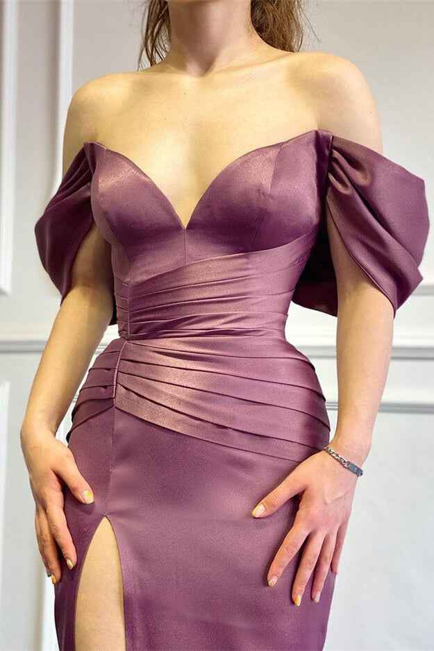 Vintage Purple Off the Shoulder Strapless Mermaid Prom Dress With Split